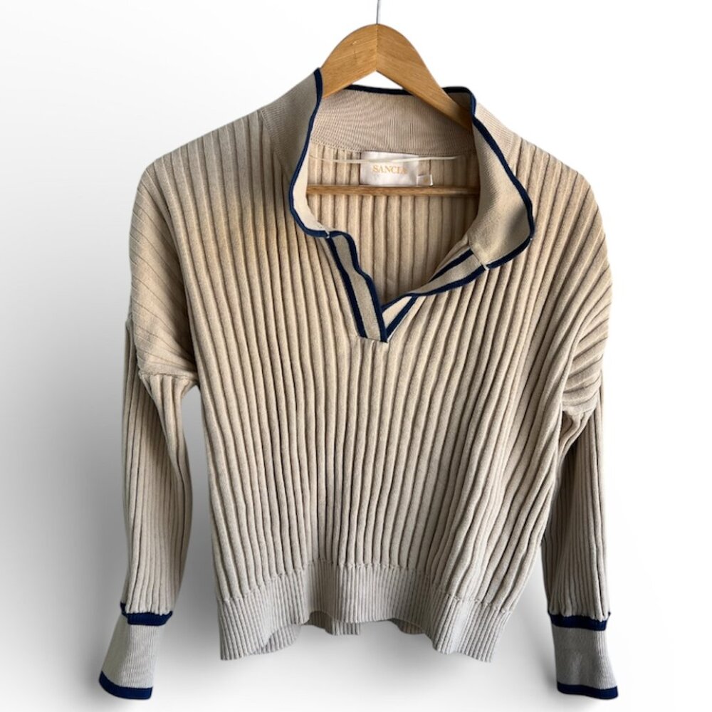 SANCIA 'The Atalie' Knit Top in Oatmeal Cobalt Size M